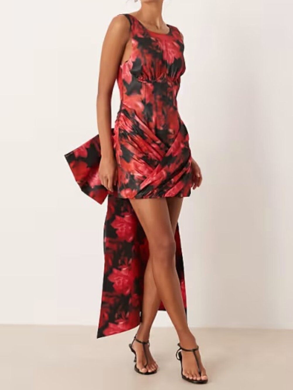 NEW $349 FOR LOVE AND LEMONS DARK ROMANCE BACK BOW RED FLORAL MINI DRESS SIZE M